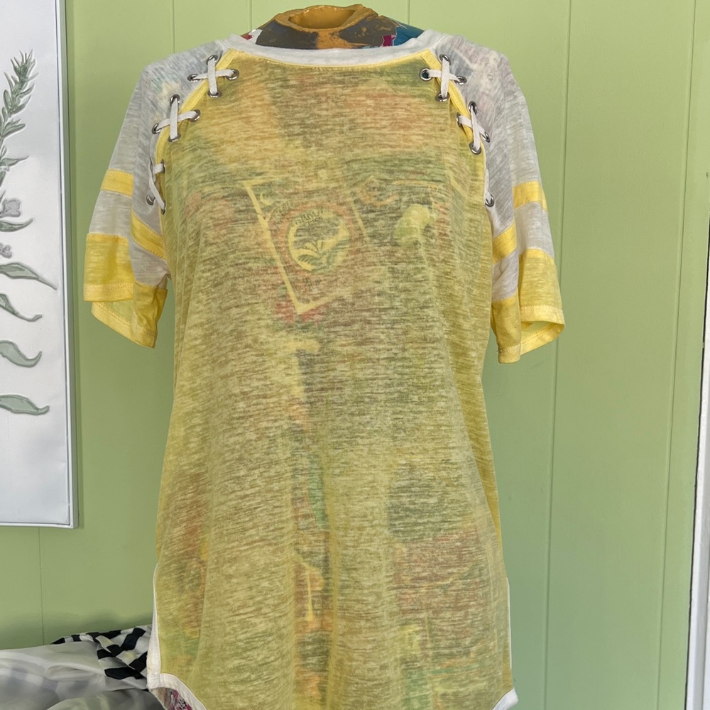 Casual Yellow Lace-Up Women's Tee